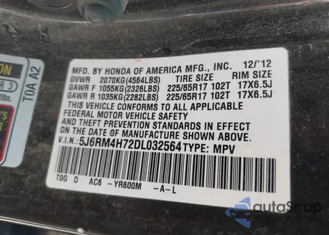 2013 Honda Cr-V Ex-L z USA, uszkodzony, nr VIN 5J6RM4H72DL032564